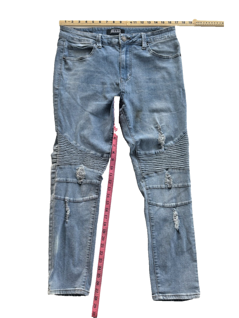 Fire & Rain Slim Light Light Wash Motto Distressed Jeans MENS SIZE 34X30